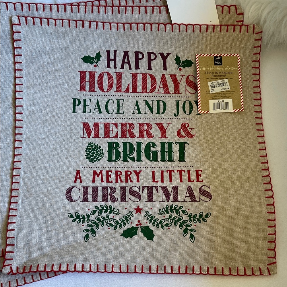 Home wear Brand 15in.x15in. 4 Square placemats. 100% cotton